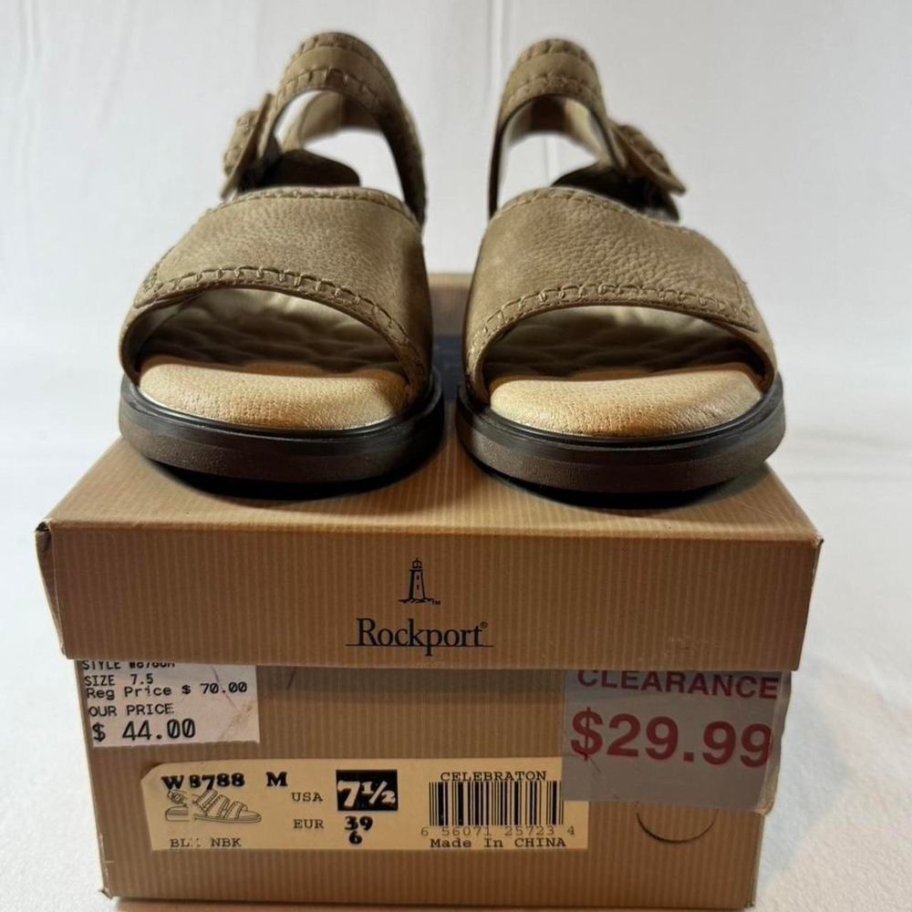 Rockport Beige Leather Strappy Ankle Strap Flat Sandals Buckle Womens US 7.5 M